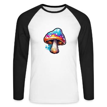 Pilz / Mushroom / Wiese / Wald / Goa / Psy - Unisex Baseballshirt langarm - Weiß/Schwarz - Vorne - Nik (191cm)