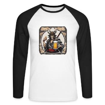 Samurai / Japanisch / Harakiri / Katana / Mann - Unisex Baseballshirt langarm - Weiß/Schwarz - Vorne - Nik (191cm)
