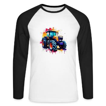 Traktor / Landwirtschaft / Bauer / Feldarbeit - Unisex Baseballshirt langarm - Weiß/Schwarz - Vorne - Nik (191cm)