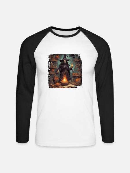 Hexenhandbuch / Zauberbuch / Halloween / Herbst - Unisex Baseballshirt langarm - Weiß/Schwarz