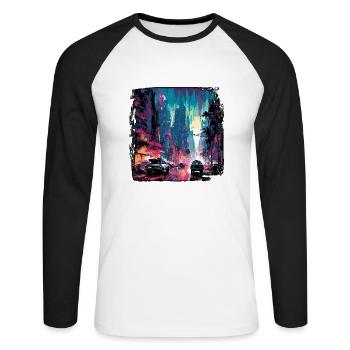 Apocalypse / Apocalypse / Destruction / Anarchie - T-shirt baseball manches longues Homme - blanc/noir - Devant - Nik (191cm)