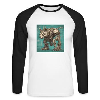Bauplan / Sepia / Vintage / Retro / Roboter - Unisex Baseballshirt langarm - Weiß/Schwarz - Vorne - Nik (191cm)