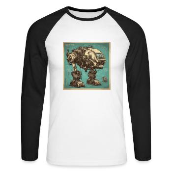 Bauplan / Sepia / Vintage / Retro / Roboter - Unisex Baseballshirt langarm - Weiß/Schwarz - Vorne - Nik (191cm)
