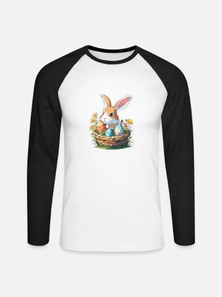 Osterhase / Ostern / Eier / Feiertage / Osterfest - Unisex Baseballshirt langarm - Weiß/Schwarz