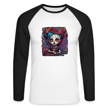 Poupée d’horreur / Halloween / Effrayant / Sombre - T-shirt baseball manches longues Homme - blanc/noir - Devant - Nik (191cm)