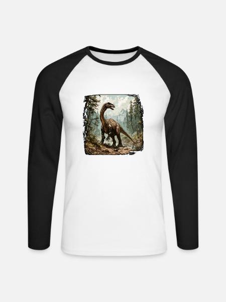 Dinosaurier / Tier / Urzeit / Reptil / Jungs - Unisex Baseballshirt langarm - Weiß/Schwarz