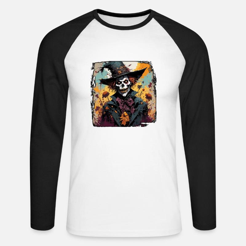 Vogelscheuche / Erntehelfer / Maisfeld / Feld - Unisex Baseballshirt langarm - Weiß/Schwarz