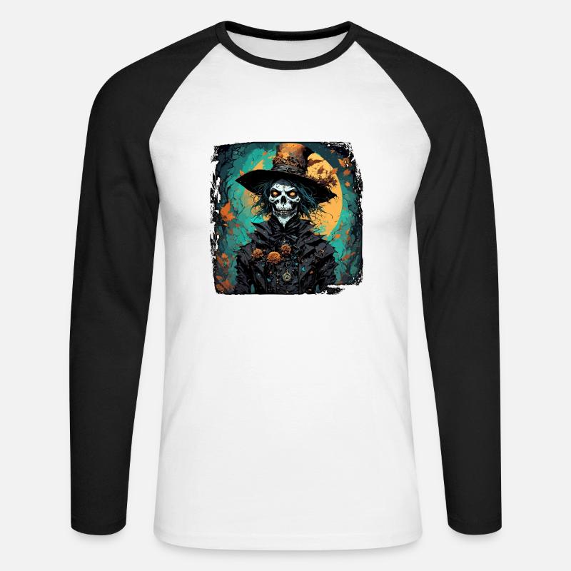 Vogelscheuche / Erntehelfer / Maisfeld / Feld - Unisex Baseballshirt langarm - Weiß/Schwarz
