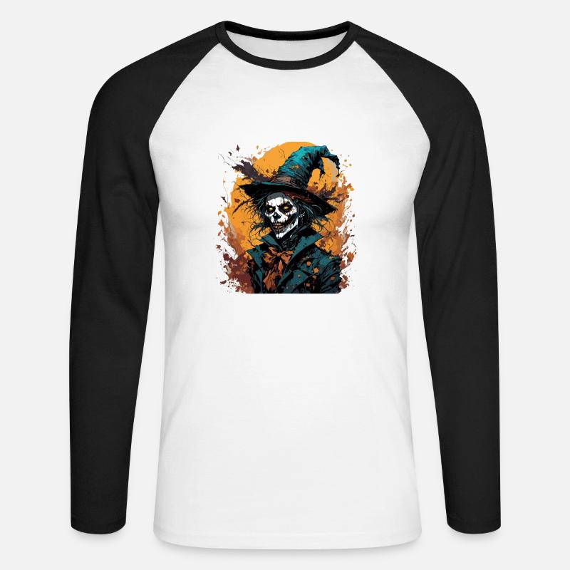 Vogelscheuche / Erntehelfer / Maisfeld / Feld - Unisex Baseballshirt langarm - Weiß/Schwarz