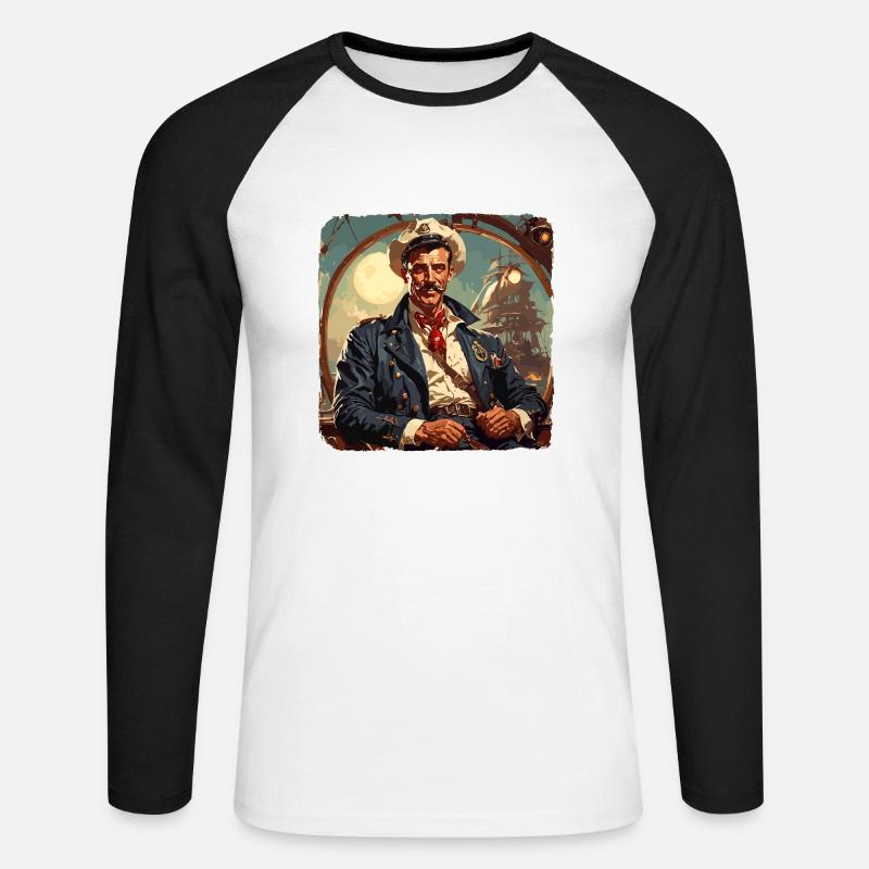 Matrose / Schiffsbesatzung / Decksmann / Anker - Unisex Baseballshirt langarm - Weiß/Schwarz