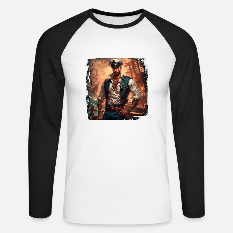 Matrose / Schiffsbesatzung / Decksmann / Anker - Unisex Baseballshirt langarm - Weiß/Schwarz