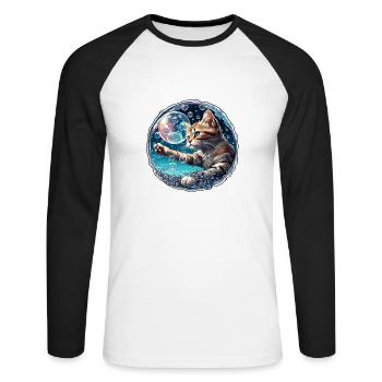 Animal dans bulle de savon / enfantin / mignon / chat - T-shirt baseball manches longues Homme - blanc/noir - Devant - Nik (191cm)