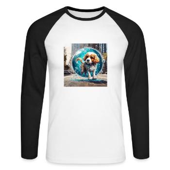 Tier in Seifenblase / kindlich / niedlich / Hund - Unisex Baseballshirt langarm - Weiß/Schwarz - Vorne - Nik (191cm)