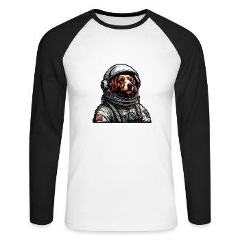 Astronaute / Espace / Animal / Chien / Vaisseau spatial - T-shirt baseball manches longues Homme - blanc/noir - Devant - Nik (191cm)
