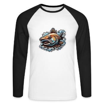 Fisch / Tier / Aquarium / Wasser / Teich / See - Unisex Baseballshirt langarm - Weiß/Schwarz - Vorne - Nik (191cm)