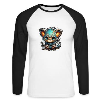 Astronaute / Espace / Animal / Ours / Vaisseau spatial - T-shirt baseball manches longues Homme - blanc/noir - Devant - Nik (191cm)