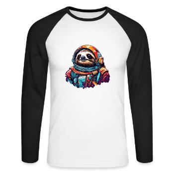 Astronaut / Weltall / Tier / Faultier / Raumschiff - Unisex Baseballshirt langarm - Weiß/Schwarz - Vorne - Nik (191cm)