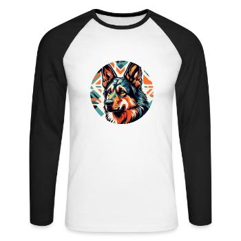 Hund / Tier / Haustier / Fellnase / Schäferhund - Unisex Baseballshirt langarm - Weiß/Schwarz - Vorne - Nik (191cm)