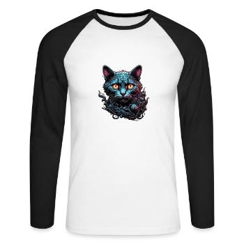 Cool Cat / Funny / Animal / Pet / Crazy - Unisex Long Sleeve Baseball T-Shirt - white/black - Front - Nik (191cm)