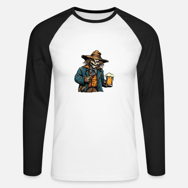 Vogelscheuche / Erntehelfer / Maisfeld / Feld - Unisex Baseballshirt langarm - Weiß/Schwarz