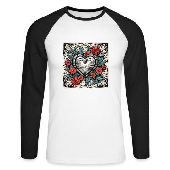 Coeur / Fête des Mères / Amour / Vacances / Amour - T-shirt baseball manches longues Homme - blanc/noir - Devant - Nik (191cm)