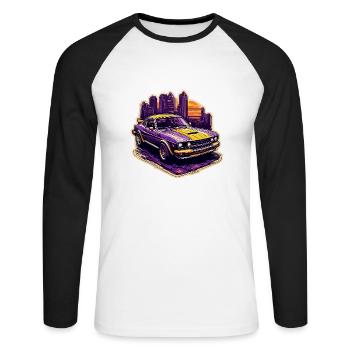 Auto / Fahrzeug / PKW / Mobil / Old Timer / fahren - Unisex Baseballshirt langarm - Weiß/Schwarz - Vorne - Nik (191cm)