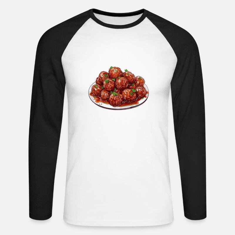 Saftige Fleischbällchen Mit Kräutern - Unisex Baseballshirt langarm - Weiß/Schwarz