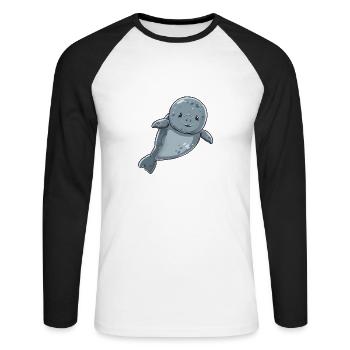 Cute smiling seal in the water - Unisex Long Sleeve Baseball T-Shirt - white/black - Front - Nik (191cm)
