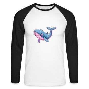 Buntes Wal Motiv Im Aquarellstil - Unisex Baseballshirt langarm - Weiß/Schwarz - Vorne - Nik (191cm)