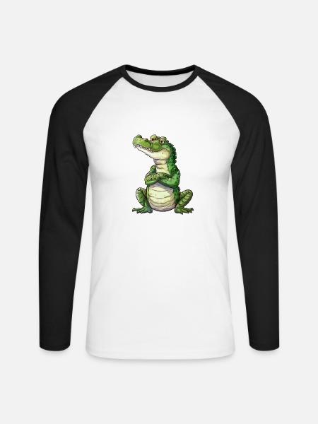 Lustiger Entspannter Krokodil Cartoon - Unisex Baseballshirt langarm - Weiß/Schwarz