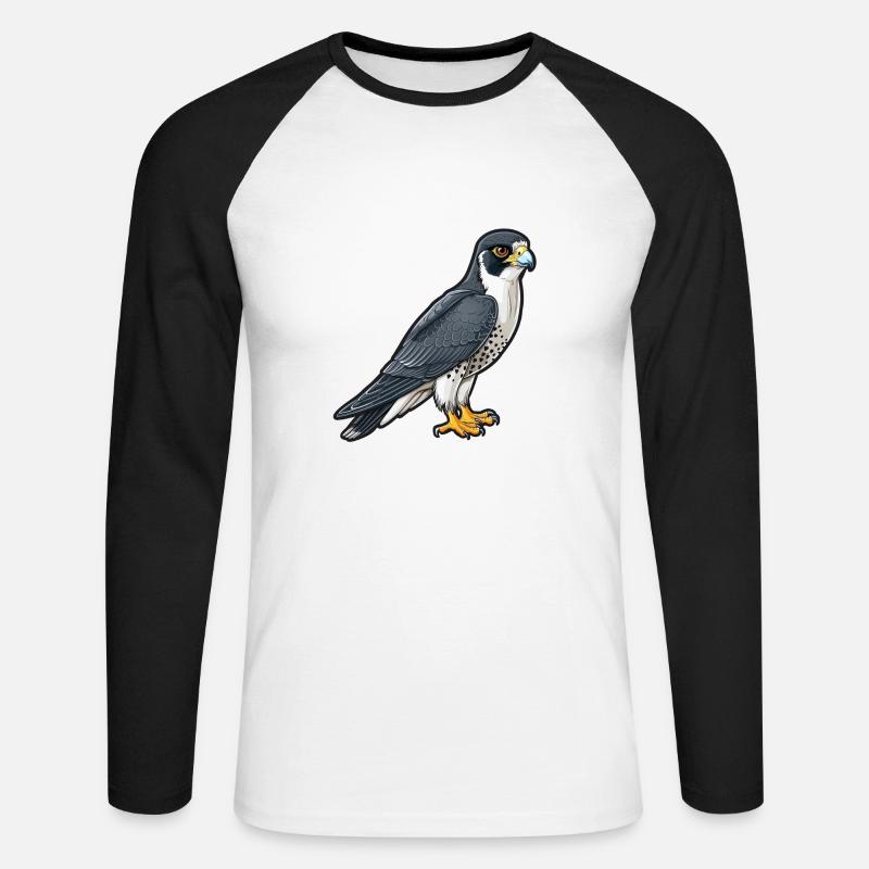 Stolzer Wanderfalke In Pose - Unisex Baseballshirt langarm - Weiß/Schwarz