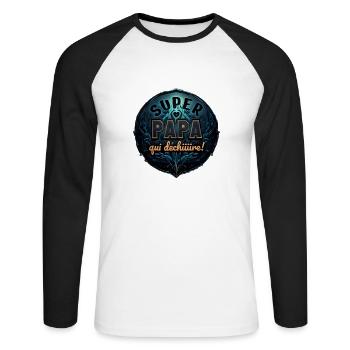 Super papa qui déchire. - T-shirt baseball manches longues Homme - blanc/noir - Devant - Nik (191cm)