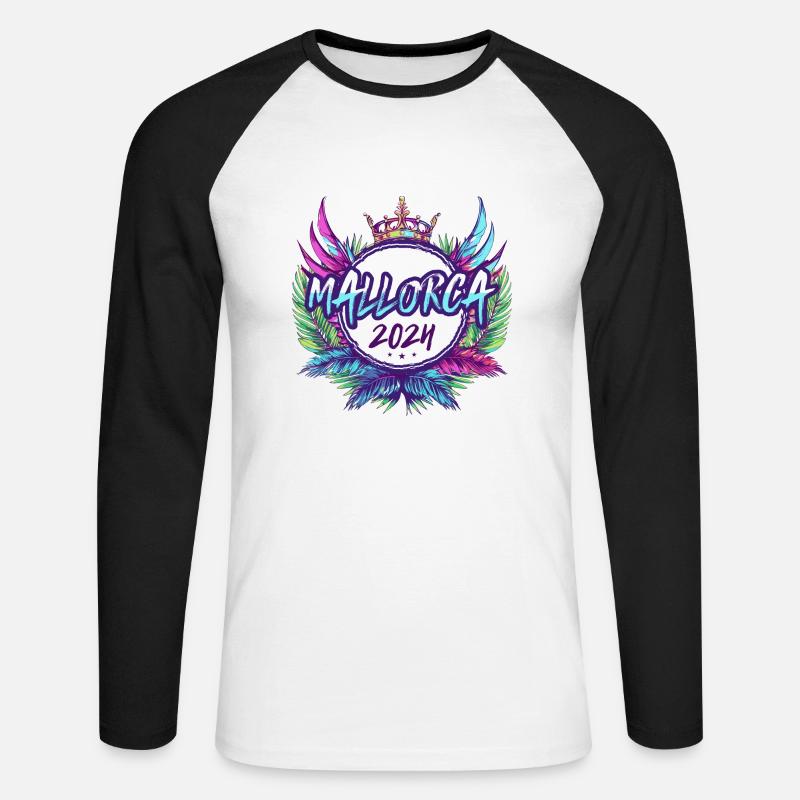 Mallorca 2024 Bunt - Unisex Baseballshirt langarm - Weiß/Schwarz
