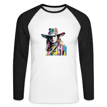 Amerikanerin Western, Land, Tradition, Kultur - Unisex Baseballshirt langarm - Weiß/Schwarz - Vorne - Nik (191cm)