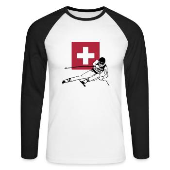 ski - alpine - apres - Schweiz - Unisex Baseballshirt langarm - Weiß/Schwarz - Vorne - Nik (191cm)