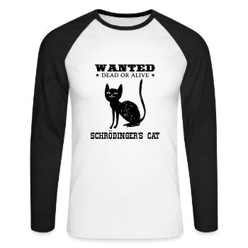 Awsome Geek Shirt: Schrödinger's Cat - T-shirt baseball manches longues Homme - blanc/noir - Devant - Nik (191cm)