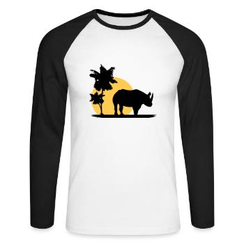 Nashorn - Afrika - Rhino - Africa - Unisex Baseballshirt langarm - Weiß/Schwarz - Vorne - Nik (191cm)