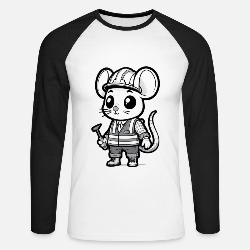 Cute Mouse Construction Worker - Unisex Baseballshirt langarm - Weiß/Schwarz