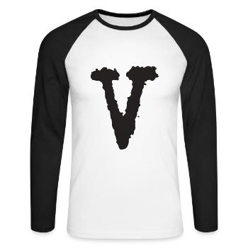 V - Unisex Baseballshirt langarm - Weiß/Schwarz - Vorne - Nik (191cm)