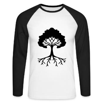 Baum mit Wurzeln Lebensbaum verwurzelt - Unisex Baseballshirt langarm - Weiß/Schwarz - Vorne - Nik (191cm)
