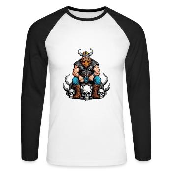 Vikings with Skulls - Unisex Long Sleeve Baseball T-Shirt - white/black - Front - Nik (191cm)