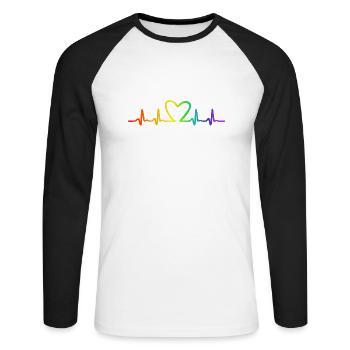 LGBT Pride Rainbow Heartbeat - T-shirt baseball manches longues Homme - blanc/noir - Devant - Nik (191cm)