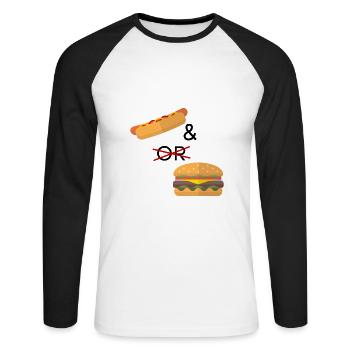 Hotdog oder Burger - Unisex Baseballshirt langarm - Weiß/Schwarz - Vorne - Nik (191cm)