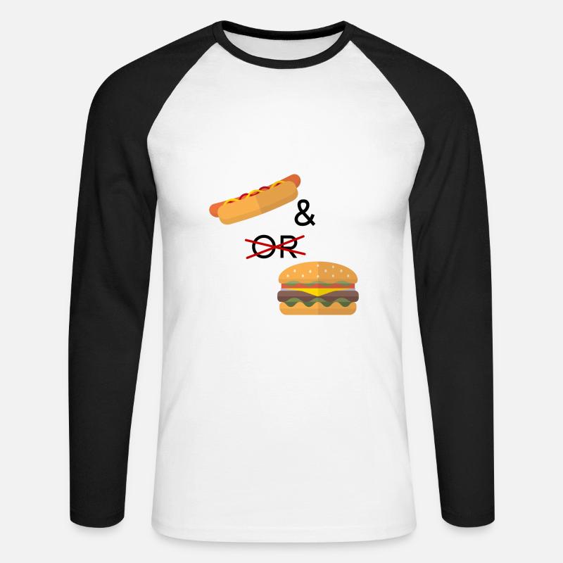 Hotdog oder Burger - Unisex Baseballshirt langarm - Weiß/Schwarz