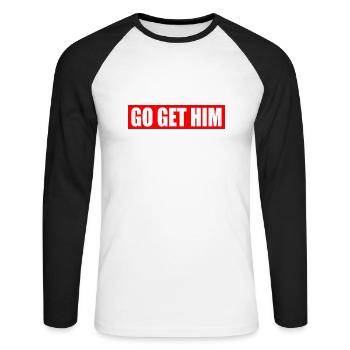 Go get him - Unisex Baseballshirt langarm - Weiß/Schwarz - Vorne - Nik (191cm)