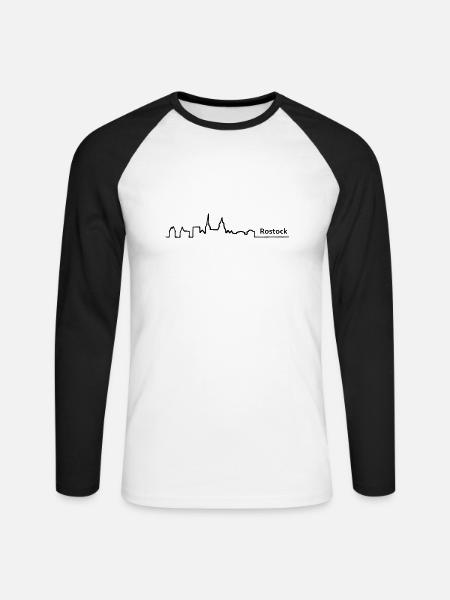 rostock skyline - Unisex Baseballshirt langarm - Weiß/Schwarz
