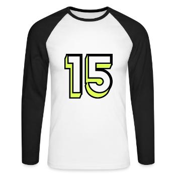 15. 15 YEARS. 15th ANNIVERSARY. BIRTHDAY 15 YEARS. - Unisex Long Sleeve Baseball T-Shirt - white/black - Front - Nik (191cm)
