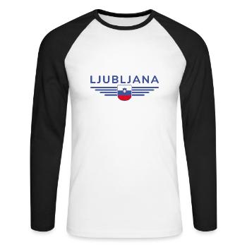 Trendy Ljubljana design - Unisex Long Sleeve Baseball T-Shirt - white/black - Front - Nik (191cm)