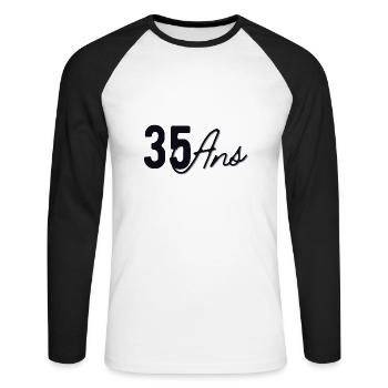 35 Ans - T-shirt baseball manches longues Homme - blanc/noir - Devant - Nik (191cm)
