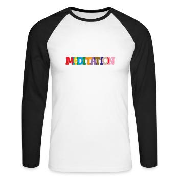Méditation / Zen / Relax - T-shirt baseball manches longues Homme - blanc/noir - Devant - Nik (191cm)